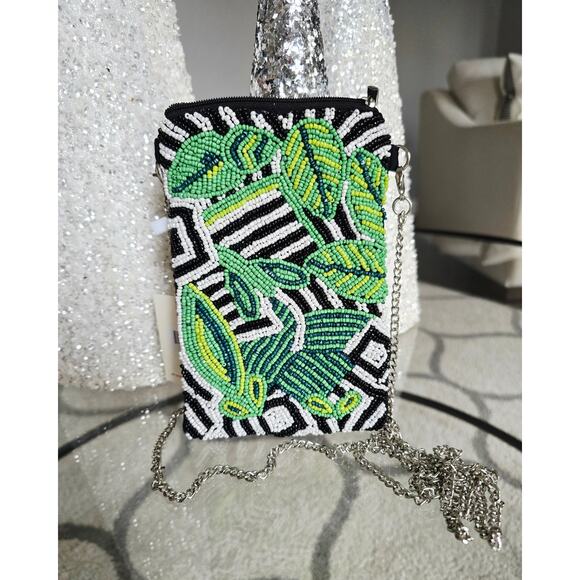 Kay Lee Glass Beaded Small Crossbody Bag Leaf Pattern New - Picture 3 of 6